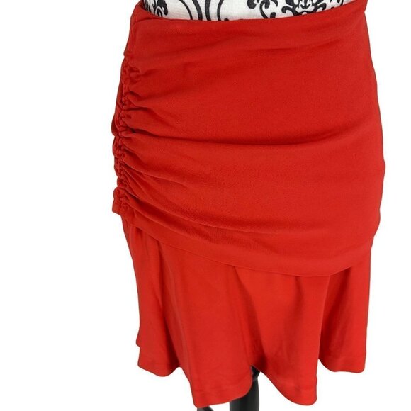Massimo Dutti Red Ruched Midi Skirt Size 4 | Tiered Flounce Hem - Picture 6 of 14